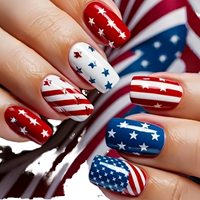 Faux ongles à presser pour femmes, motif étoile rayée patriotique rouge, blanc, bleu, 3D en relief, pour le 4 juillet