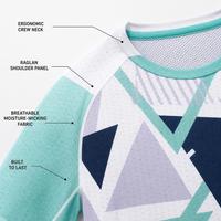 T-shirt de sport personnalisé à séchage rapide par sublimation, manches raglan, imprimé géométrique, respirant, pour entraînement d'équipe