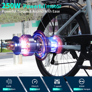 จักรยานไฟฟ้า VOMO city รุ่น Electric City Bike ขนาด 28 นิ้ว โครงอะลูมิเนียมอัลลอยด์ มอเตอร์ฮับหลัง 250 วัตต์ เกียร์ 7 สปีด หน้าจอ LCD แบตเตอรี่ลิเธียมในตัว - Product Image 3