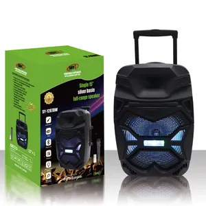 2024 Karaoke function 15 inch woofer with fashion lights design active portable speaker with trolley