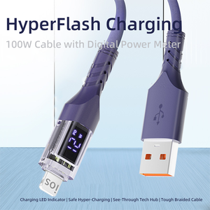 Cable USB-A a Lightning de Carga Rápida de 12W 6A con Pantalla LED Inteligente, Cabeza Transparente, Trenzado de Nailon, Conductor de Cobre Puro, Sincronización de Datos - Product Image 4