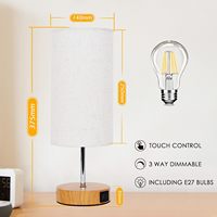 Ampoule LED incluse USB Type A Type C 3 voies variable ronde Base de Grain de bois lin tissu ombre chambre à coucher lampe de table de nuit tactile