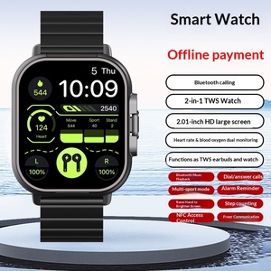 Montre connectée TWS 2-en-1 avec écouteurs doubles et bracelet en silicone, étanche, appels <span class=keywords><strong>vidéo</strong></span> et synchronisation des informations, écran TFT - Product Image 6