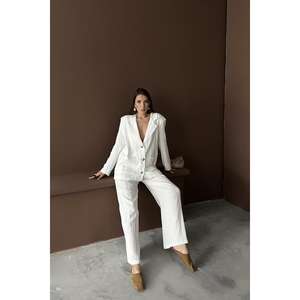 Conjunto de Traje Oversize de Lino para Mujer, Pantalones Anchos Transpirables Blancos, Blazer 100% Lino - Product Image 3