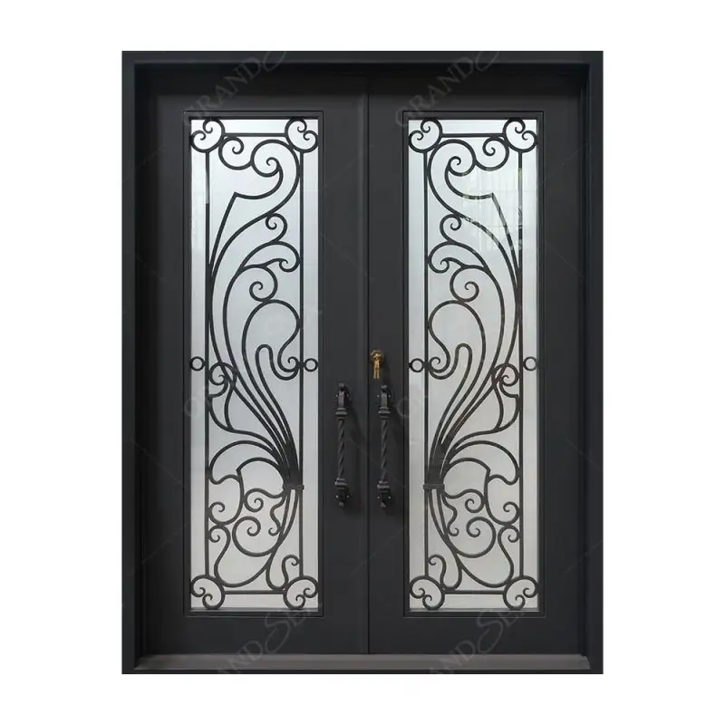 Porta Grill classica moderna retrò porta piatta di sicurezza in ferro ingresso doppie porte in ghisa nera metallo