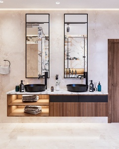 Meuble de salle de bain de luxe avec miroir et éclairage intégrés, vasque moderne et armoire de toilette - Product Image 5
