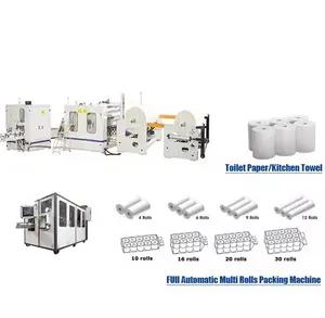 Línea de máquina de papel automática Toalla de cocina Mutil Rollos 48 Rollos Envoltura Máquina de embalaje de corte Máquina de rebobinado de papel higiénico