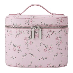 Borsa <span class=keywords><strong>da</strong></span> Trucco Cilindrica in Pelle PU Sweet for Flower, Portatile con Manico Morbido, Doppia Cerniera, Grande Capacità, per Viaggi e <span class=keywords><strong>Cosmetici</strong></span> - Product Image 1