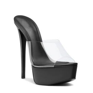 Mules à <span class=keywords><strong>plateforme</strong></span> en PVC transparent pour femmes, talons aiguilles ultra-hauts, à bride large, à enfiler, vente en gros OEM - Product Image 2