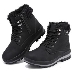 Bottes d'hiver pour hommes, dessus en fourrure et cuir, doublure en velours, bottes à la cheville légères, antidérapantes, chaudes, chaussures d'extérieur - Product Image 1