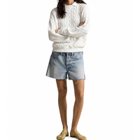 Pull-over en tricot torsadé 100 % coton pour femme, col rond, 7GG, épais, style preppy, avec logo personnalisé, vente en gros, collection automne