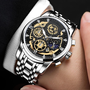 Reloj VA VOOM Original para hombre, resistente al agua, acero inoxidable, cuarzo, analógico, moda, negocios, sol, <span class=keywords><strong>luna</strong></span>, estrella, relojes <span class=keywords><strong>de</strong></span> pulsera, marca - Product Image 1