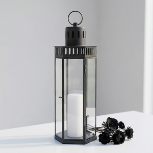 Lanterne à bougie en métal noir étroite et haute avec verre trempé pour la décoration intérieure et extérieure - Product Image 1