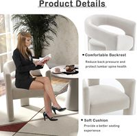 Fauteuil de salle à manger moderne en velours rembourré avec dossier en bouclette Sherpa et structure en bois, fauteuil confortable assemblé pour les pièces