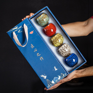 <strong>Chinese</strong> Porcelain Kiln Change Ceramic <strong>Tea</strong> <strong>Cup</strong> Sets 5 <strong>Cups</strong> All in 1 Gift <strong>Box</strong>
