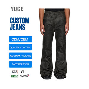 Black Waxed Wide Leg Y2k Baggy <strong>Jeans</strong> <strong>Men</strong> Stacked Denim Pants <strong>High</strong> Quality Fashion <strong>Jeans</strong> <strong>Men</strong> Wholesale Bulk <strong>Jeans</strong> Manufacturer - Product Image 2