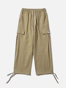 Men Dark Flat Front Breathable <b>Summer</b> Cargo <b>Pants</b> Casual Wide Leg Trousers Elastic Waist Drawstring Utility <b>Pants</b> for Streetwear - Product Image 1