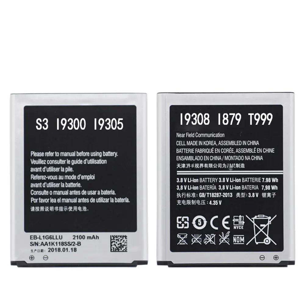 Nuova batteria originale agli ioni di litio EB-L1G6LLU per Samsung Galaxy S3 GT-i9300 i9305 i747 i535 T999 L710 I9300I 2100 batteria di capacità reale
