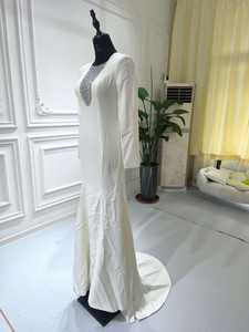 Nuevo temperamento blanco novia elegante banquete cola de pez mujer vestido de noche de manga larga - Product Image 3
