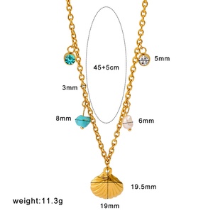 Collares de Acero Inoxidable con Baño de Oro de 18k, Colgante de Concha, Cuentas de Turquesa, Dije de Perla, Acento de Cristal, Joyería de Verano para Playa para Mujer - Product Image 5