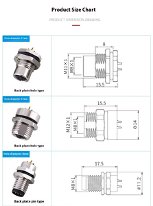 Conector Industrial DIN M8 2A IP67 de 4 Pines Hembra de Latón para Soldar Cableado en Placas Frontales y Traseras para Aplicaciones de Alimentación - Product Image 6