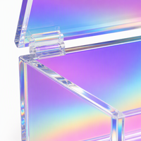 Boîte de rangement en acrylique Calic avec finition laser dégradée, couvercle à charnière, organisateur transparent pour cosmétiques, taille personnalisée, vente en gros OEM