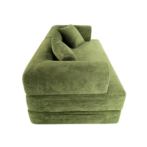 Sofá cama moderno en forma de L de terciopelo con respaldo acolchado y brazos acolchados, convertible y comprimido, para sala de estar - Product Image 4