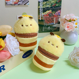 Mini bozuk para cüzdanı anahtarlık Charm sevimli <span class=keywords><strong>Kawaii</strong></span> küçük silindir peluş arı ruj fermuarlı kese cüzdan çantası sırt çantası kolye oyuncak - Product Image 2