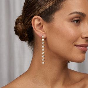 Dreamshow Stainless Steel Dangle <strong>Stud</strong> <strong>Earrings</strong> With Round Cubic Zirconia <strong>Chain</strong> Minimal Style Long Drop <strong>Earrings</strong> Gold Jewelry - Product Image 2