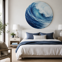 Impression sur toile moderne de vagues océaniques rondes, art mural de qualité supérieure, peinture de mer bleue vibrante pour salon