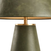 Lampe de table moderne en cuir vert olive avec base en laiton et abat-jour en cuir, lampe de chevet pour chambre à coucher, salon, bureau