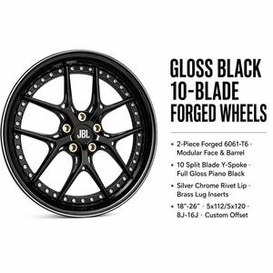 Nuevas llantas forjadas <span class=keywords><strong>JBL</strong></span> de 18-26 pulgadas, de 2 piezas, negro brillante, con 10 radios divididos y borde remachado, 5x112 5x120, para coches deportivos de alto rendimiento. - Product Image 4