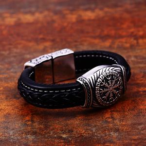 Wholesale <b>Mens</b> Waterproof Jewelry Viking <b>Bracelet</b> Fashion Jewelry <b>Bracelets</b> & Bangles Silver Viking Braid <b>Leather</b> Compass Steel - Product Image 3