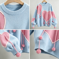 Pull en tricot pour femme Y2K avec appliques 3D, pompons et franges, style oversize Kawaii esthétique Harajuku, tricot d'hiver pour femme