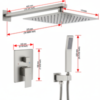 Ensemble de douche mural double avec robinet, pommeau de douche cascade de 10 pouces et douchette à main, finition nickel brossé, en alliage céramique
