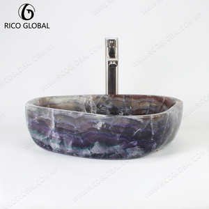 Vasque de salle de bain en améthyste violette, lavabo en marbre poli pour meuble-lavabo d'hôtel - Product Image 2