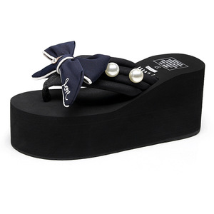 Tongs à talons de 8 cm avec nœud noué à la main, sandales de plage antidérapantes, chaussures de plage tendance pour femmes - Product Image 1