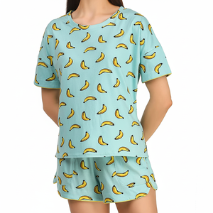 Conjunto de Camiseta y Pantalones Cortos Estampados de Verano para Mujer, 100% Algodón, Ligero, Transpirable, de Alta Calidad, Superventas - Product Image 1