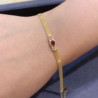 18K Massivgold 0,30ct Roter Rubin Edelstein Armband 3,3mm Geflochtenes Spitzenarmband Modisches Charm-Armband für Damen