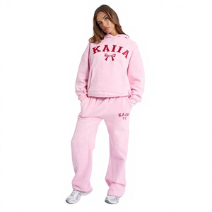 Ensemble sweat à capuche rose pour femme, ensemble décontracté en molleton long, deux pièces assorties, pantalon de jogging ample, toutes saisons - Product Image 1