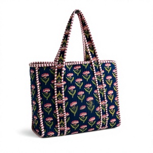 Bohemian Quilted Cotton Tote <b>Bag</b> <b>Navy</b> Floral Print Open Top Shoulder Handbag Lightweight Cotton Tote Vintage Floral Tote <b>Bag</b> - Product Image 1