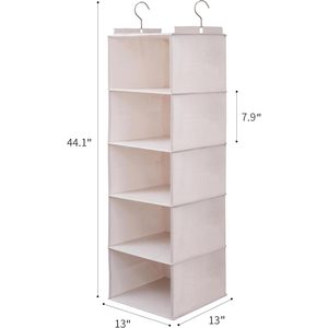 Hanging Closet Organizer 6-<b>Shelf</b> Foldable Beige Clothing Storage For Bedroom Polyester Material - Product Image 2
