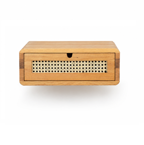 <b>Floating</b> Nightstand with Rattan <b>Drawer</b> Panel Minimalist Bedroom Furniture Single <b>Drawer</b> Storage Design Wholesale - Product Image 1
