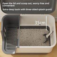 Bac à litière pour chat extra-large, entièrement fermé, en polypropylène, désodorisant, anti-odeurs, anti-éclaboussures, forme carrée