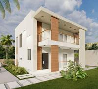 Villa préfabriquée à deux étages de 152 m2, design moderne, construction rapide, 3 chambres, 3 salles de bain, 3 cuisines, 3 salons