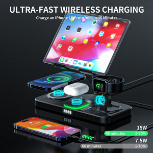 Adaptateurs CarPlay sans <span class=keywords><strong>fil</strong></span>, chargeur magnétique sans <span class=keywords><strong>fil</strong></span> 30W pour tablette, montre, station de charge sans <span class=keywords><strong>fil</strong></span> pliable 6 en 1 <span class=keywords><strong>avec</strong></span> lampe - Product Image 2