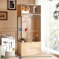Cage d'élevage pour perroquets en bois massif, écologique, spacieuse, avec cage transparente en verre et fermeture à bouton - Vente en gros