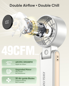 Ventilateur portable électrique KW56, 8 m/s, 5 vitesses, moteur sans balais, fonctionnement silencieux, 4000 mAh, rechargeable par USB - Product Image 3