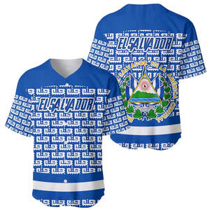 Jersey Baseball Pola Tribal El Salvador dengan Lambang Nasional dan Tema Biru Putih Seragam Baseball Logo Kustom - Product Image 2