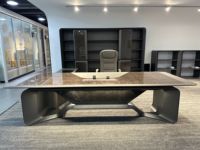 Meubles de bureau de direction haut de gamme modernes, bois brillant, LED, haute technologie, bureau de direction en forme de L, luxe, nouveau design, table de direction